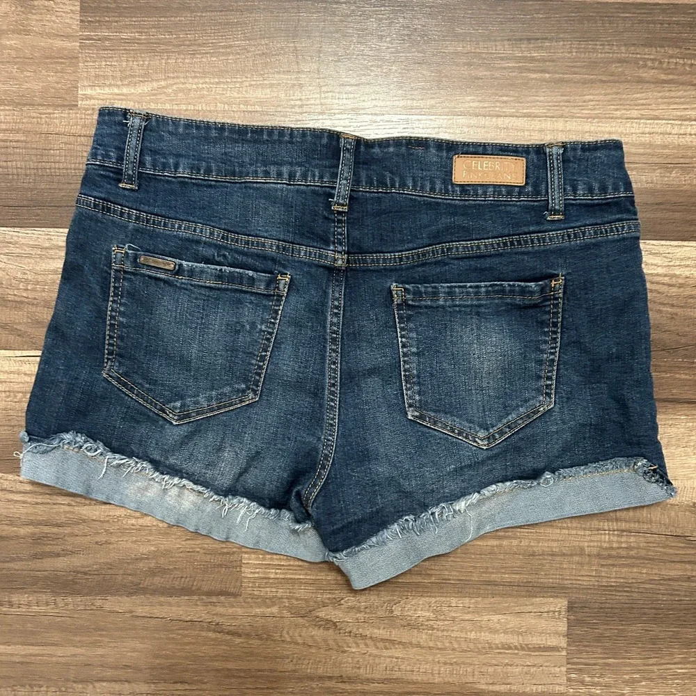 Celebrity Pink Denim Shorts Juniors Women 11 Dark Wash Cuffed Raw Hem Boho Beach